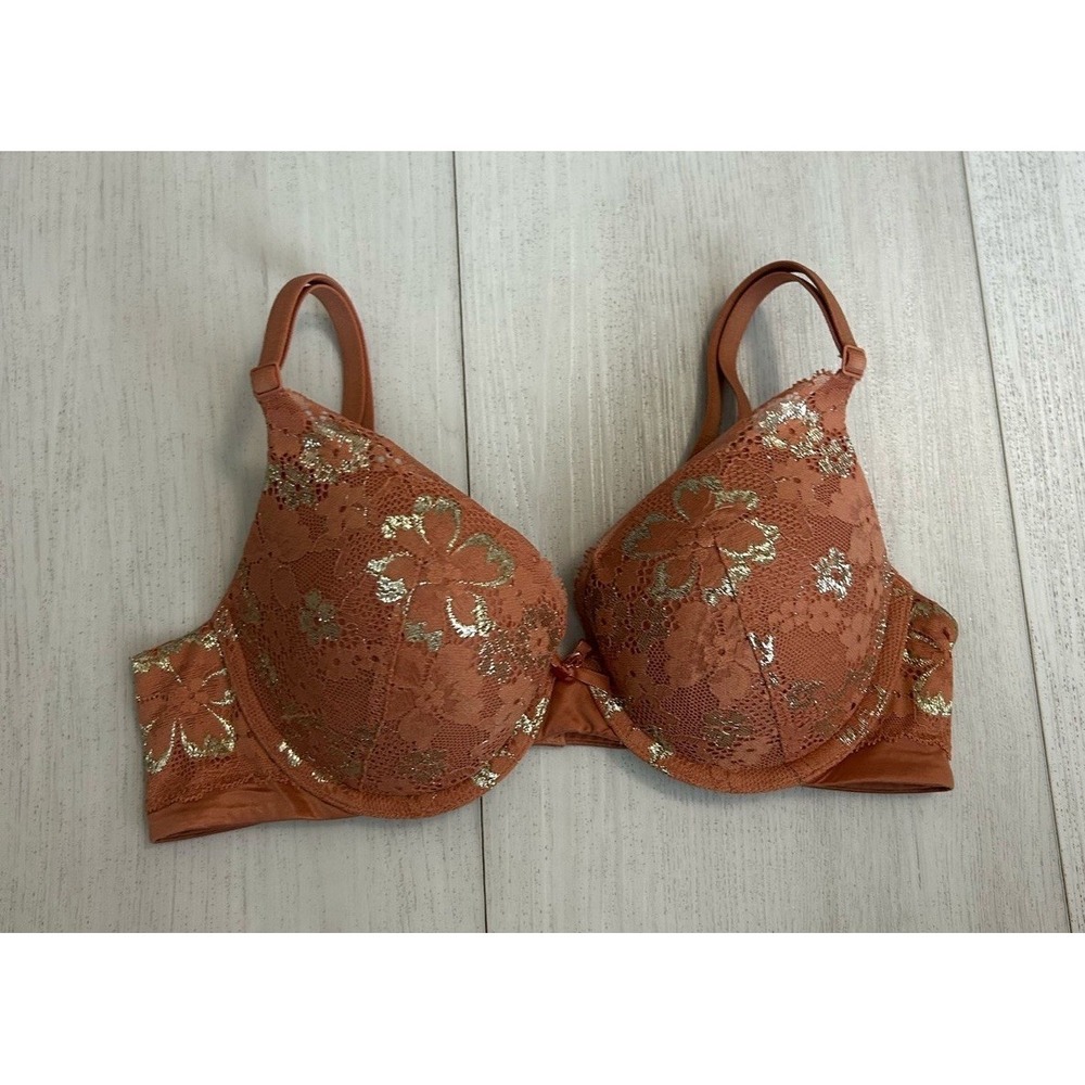 Victoria's Secret Body By Victoria Perfect Shape Bra 34B Sienna Gold Floral Lace